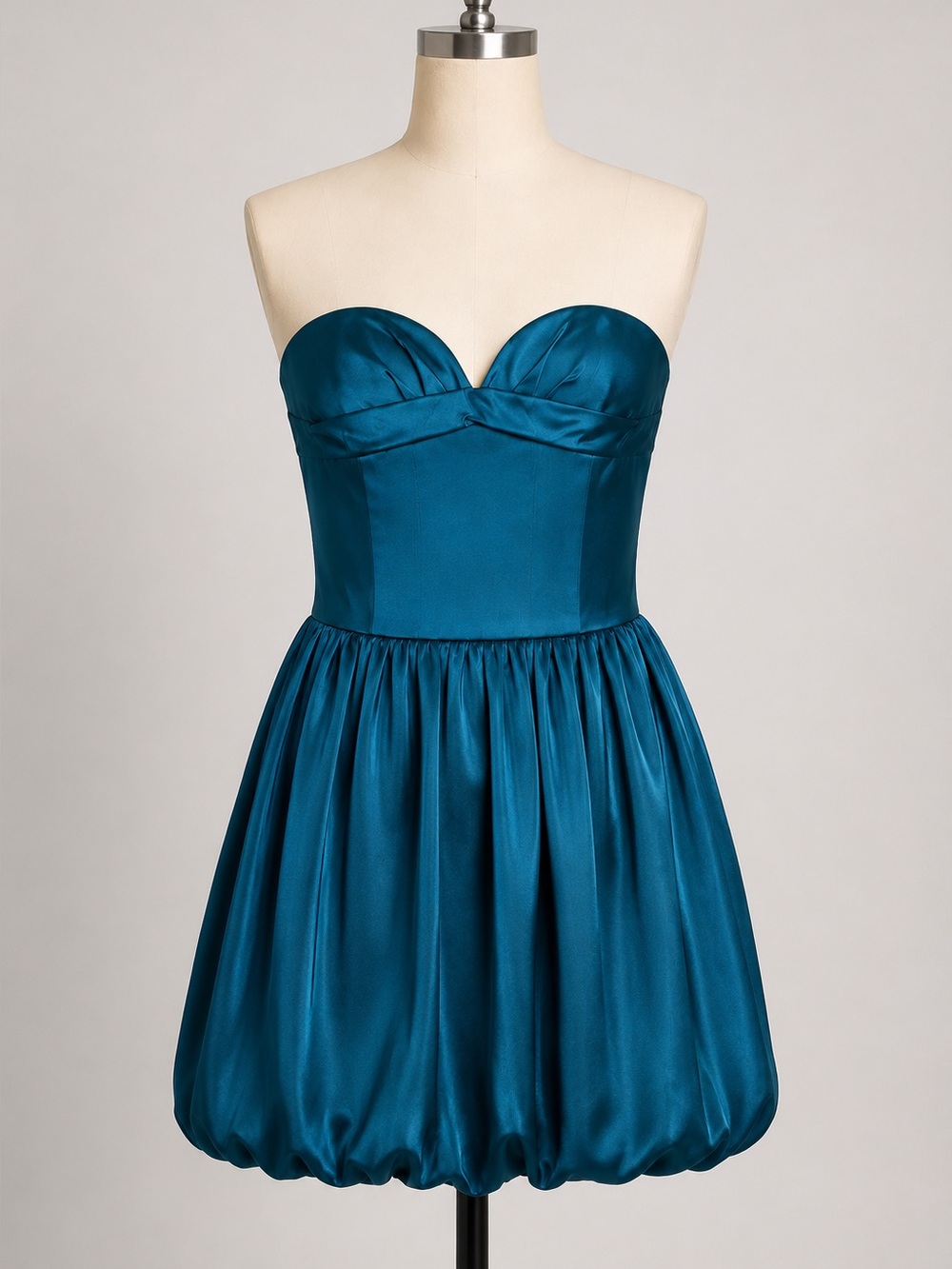 AMUR Teal Blue Satin Strapless Bubble Hem Mini Dress Size 4 NWT